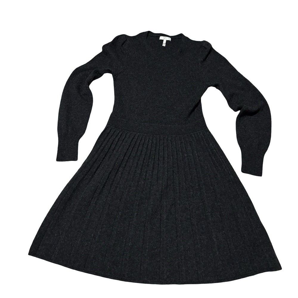 Joie Peronne B Wool Cashmere Sweater Dress Ribbed Pleated Charcoal Gray S 14 x 3